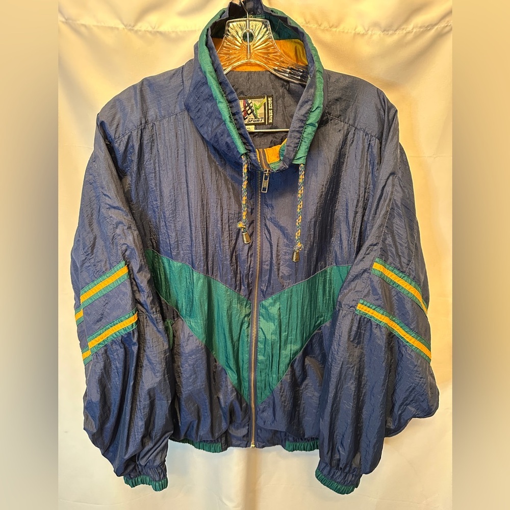 Vintage River Edge Jacket Women’s XL‎ Blue Yellow Green Windbreaker Ski Lined